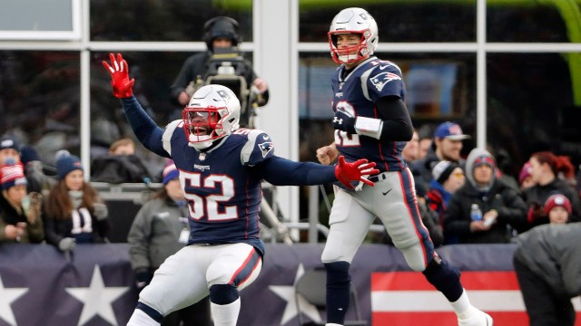 Ex-New England Patriots quarterback Tom Brady and linebacker Elandon Roberts