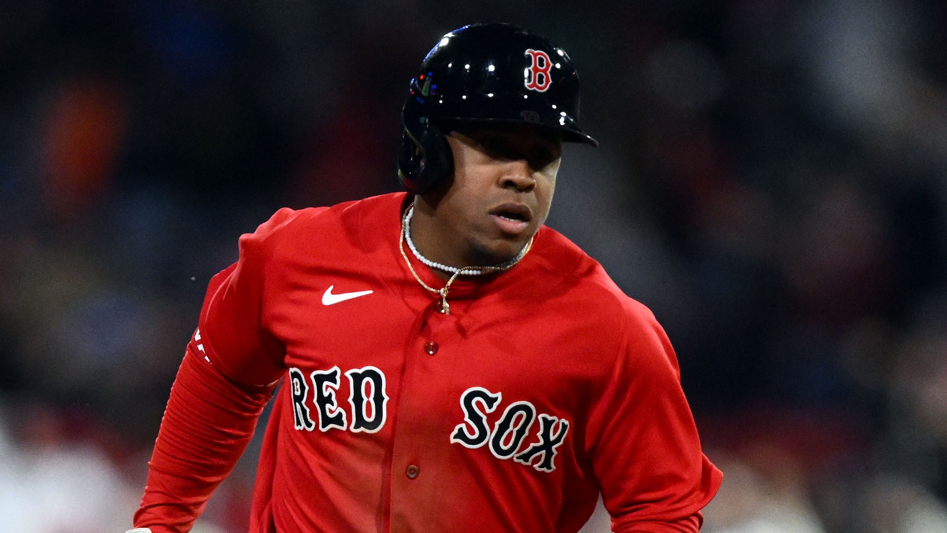 Boston Red Sox players, from left, Enmanuel Valdez, Enrique