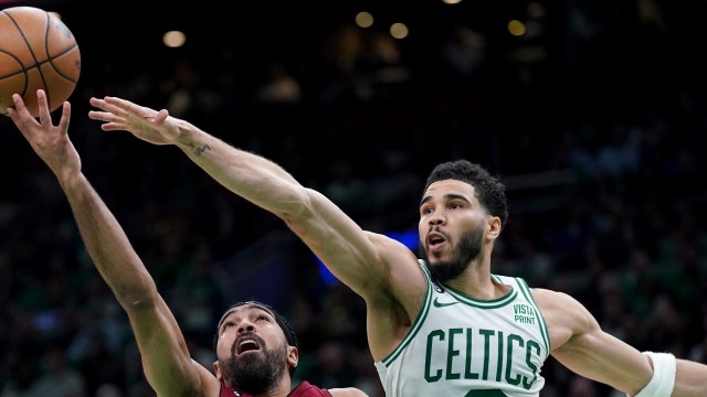 Miami Heat guard Gabe Vincent, Boston Celtics forward Jayson Tatum