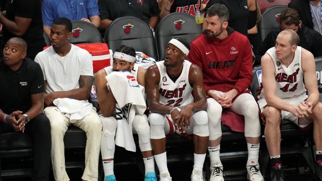 Miami Heat guards Gabe Vincent and Jimmy Butler