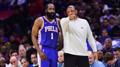 NBA free agent James Harden and former Philadelphia 76ers head coach Doc Rivers