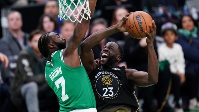 Boston Celtics guard Jaylen Brown and Golden State Warriors forward Draymond Green