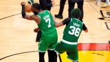 Boston Celtics teammates Jaylen Brown and Marcus Smart
