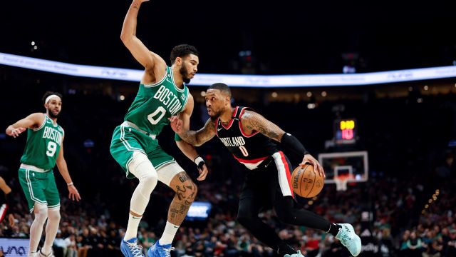 Boston Celtics forward Jayson Tatum and Portland Trail Blazers guard Damian Lillard