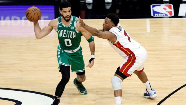 Boston Celtics forward Jayson Tatum and Miami Heat guard Kyle Lowry
