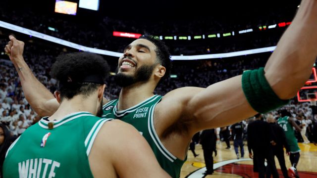 Boston Celtics teammates Jayson Tatum and Derrick White