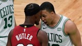 Miami Heat forward Jimmy Butler and Boston Celtics forward Grant Williams