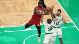 Miami Heat forward Jimmy Butler and Celtics teammates Marcus Smart and Jayson Tatum