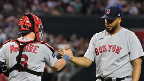 Boston Red Sox pitcher Kenley Jansen and catcher Reese McGuire