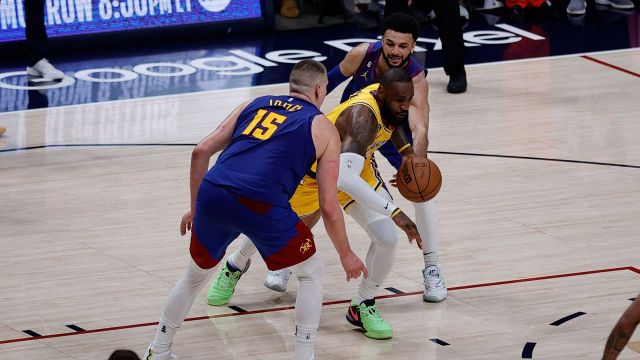 Denver Nuggets center Nikola Jokic and Los Angeles Lakers forward LeBron James