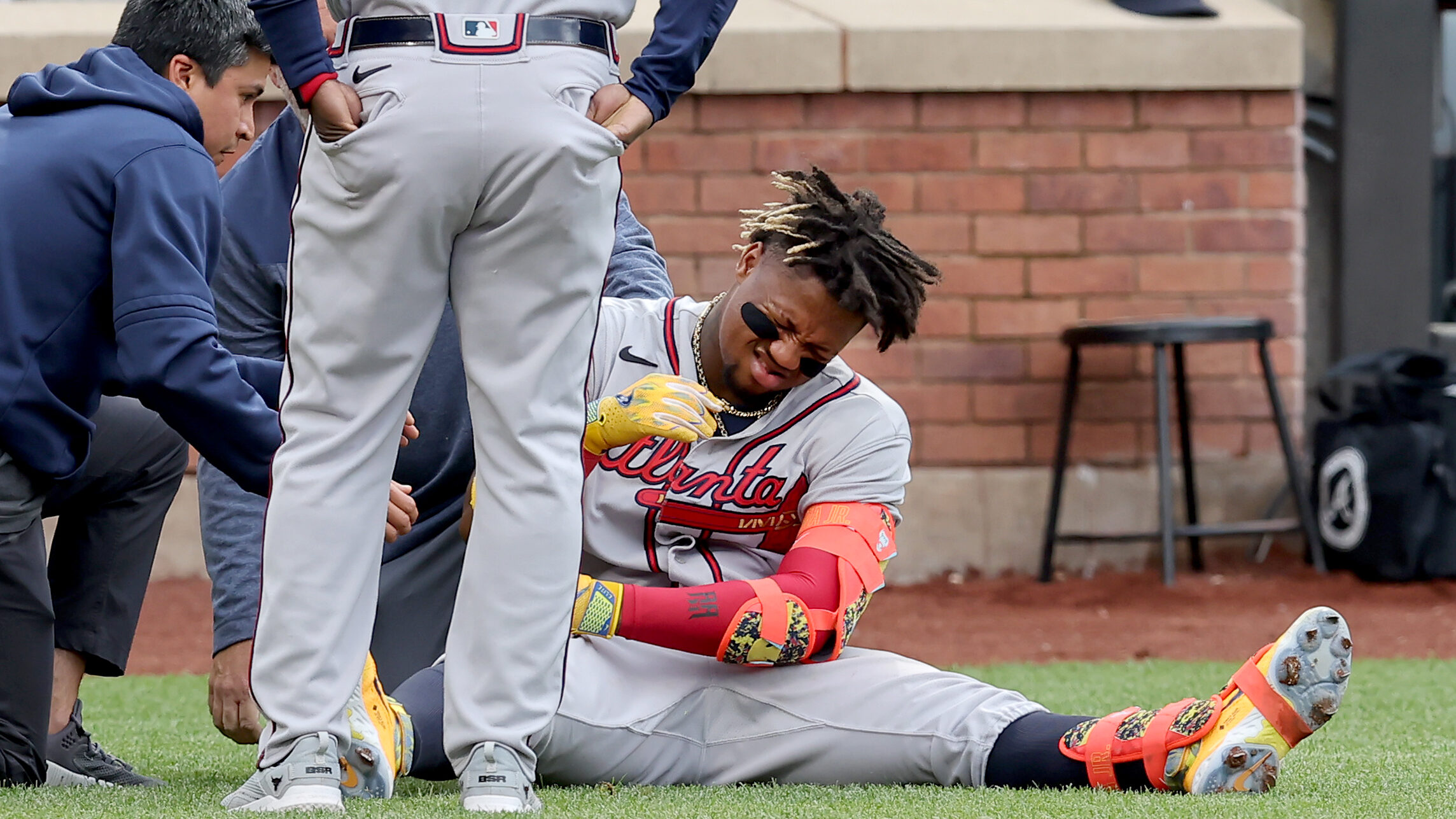 Kevin Pillar clutch after Ronald Acuña Jr. exits after hit by pitch