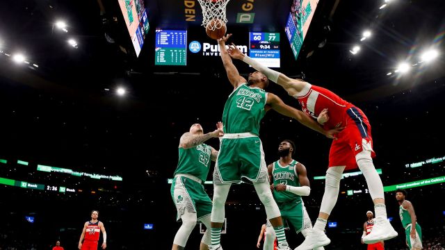 Boston Celtics forward Al Horford and Washington Wizards forward Kristaps Porzingis