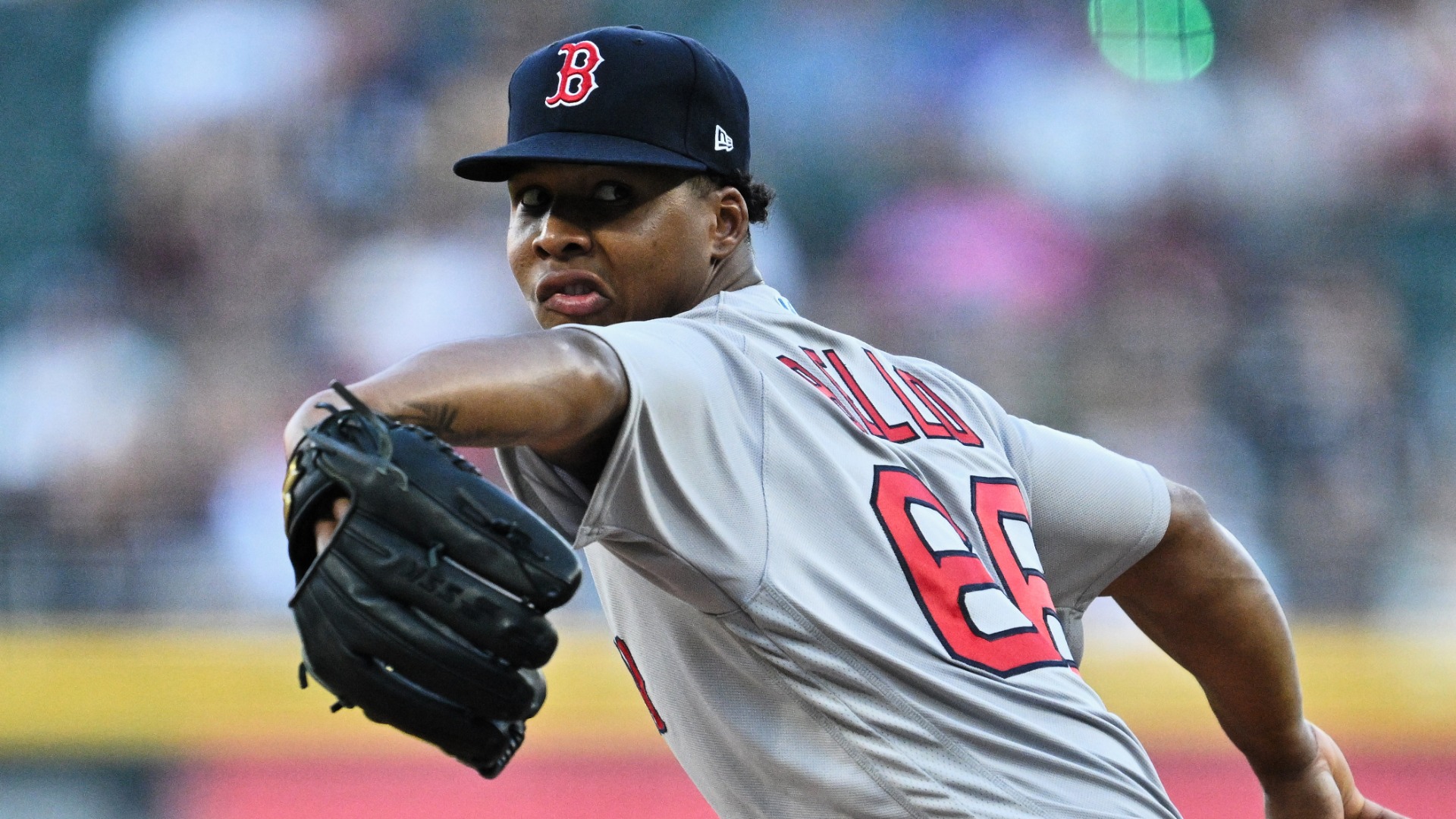 Brayan Bello of the Boston Red Sox reacts after the final out of