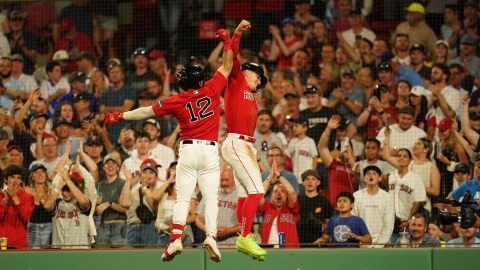 Boston Red Sox catcher Connor Wong and shortstop Kiké Hernández