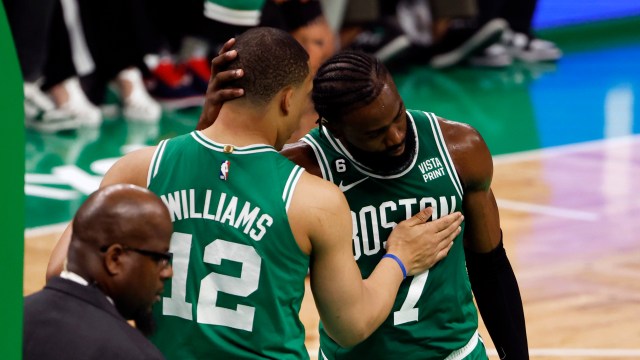 Boston Celtics forward Grant Williams and guard Jaylen Brown