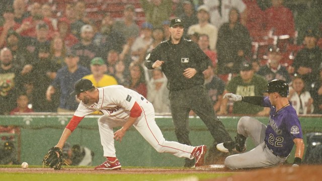 Boston Red Sox pitcher Joe Jacques and Colorado Rockies first baseman Nolan Jones