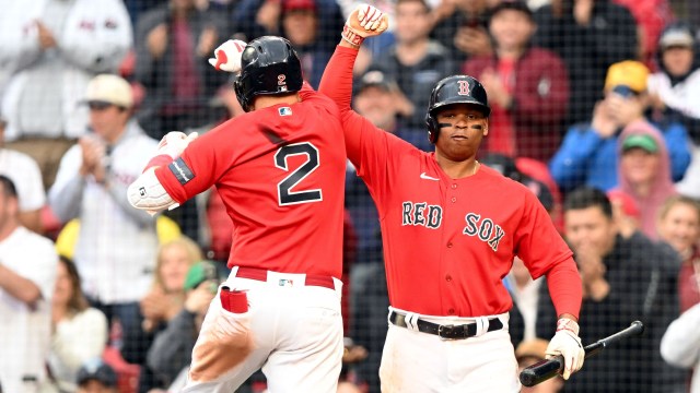 Boston Red Sox teammates Justin Turner and Rafael Devers