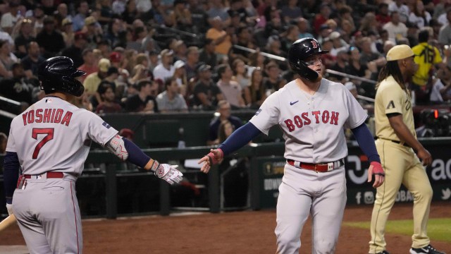 Boston Red Sox right fielder Alex Verdugo, left fielder Masataka Yoshida
