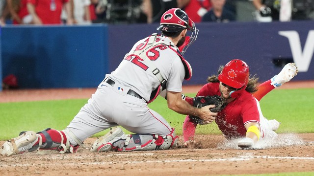 Toronto Blue Jays shortstop Bo Bichette and Red Sox Catcher Connor Wong