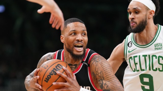 Portland Trail Blazers guard Damian Lillard, Boston Celtics guard Derrick White