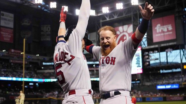 Boston Red Sox infielders Kike Hernandez and Justin Turner