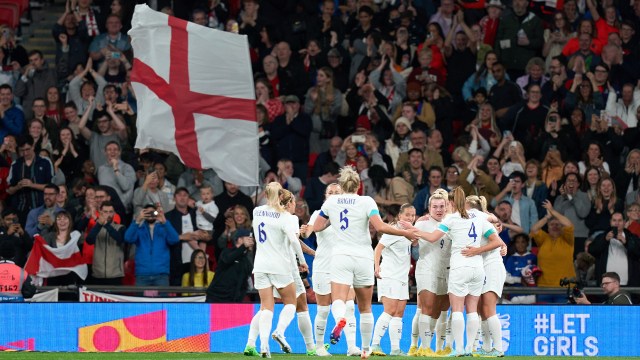 England celebrate their second goal