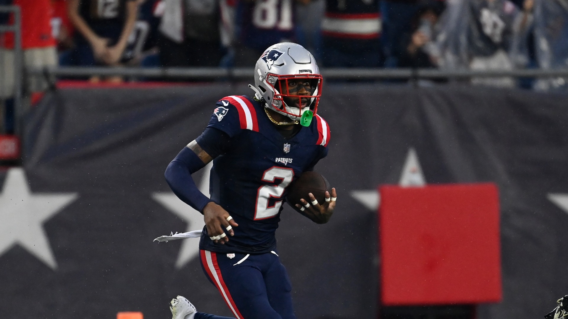 August 10, 2023; Foxborough, MA, USA; New England Patriots cornerback Jack  Jones (13) defends Houston Texans wide receiver Tank Dell (13) in action  during the NFL pre-season game between Houston Texans and