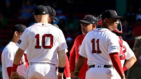 Boston Red Sox center fielder Jackie Bradley JR makes a circuit catch