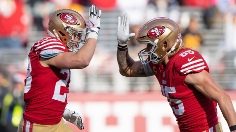 San Francisco 49ers running back Christian McCaffrey and tight end George Kittle