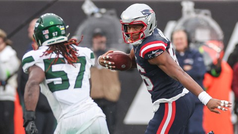 FOXBOROUGH, MA - AUGUST 19: New England Patriots wide receiver Ty Montgomery  (14) crosses the goal line during an NFL preseason game between the New  England Patriots and the Carolina Panthers on