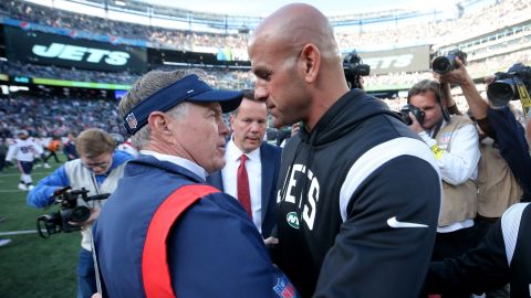 New York Jets head coach Robert Saleh and New England Patriots head coach Bill Belichick