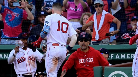 Boston Red Sox center fielder Jackie Bradley JR makes a circuit catch