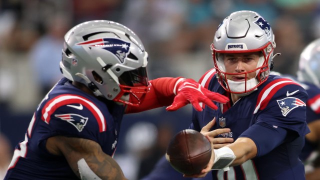 New England Patriots running back Ezekiel Elliott, quarterback Mac Jones