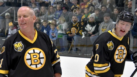 Boston Bruins Alumni president Frank Simonetti and Boston Bruins Foundation president Bob Sweeney