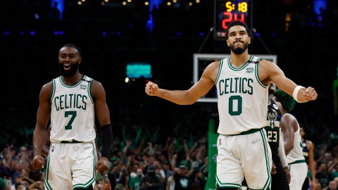 Boston Celtics forwards Jayson Tatum and Jaylen Brown