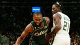 Boston Celtics guards Jaylen Brown and Jrue Holiday