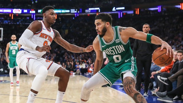 Boston Celtics forward Jayson Tatum and New York Knicks guard RJ Barrett