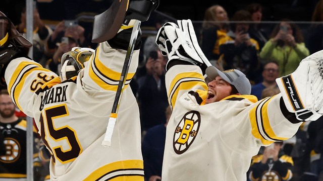 Boston Bruins goaltenders Linus Ullmark and Jeremy Swayman