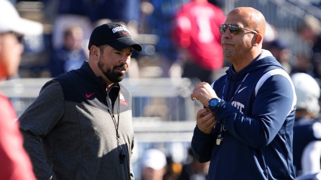 Ohio State Buckeyes head coach Ryan Day and Penn State Nittany Lions head coach James Franklin