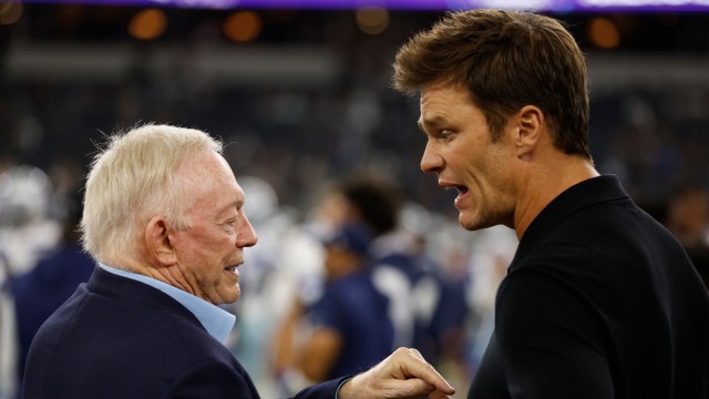 Dallas Cowboys owner Jerry Jones and former NFL quarterback Tom Brady