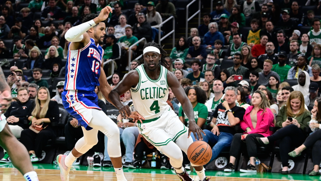 Boston Celtics guard Jrue Holiday, Philadelphia 76ers forward Tobias Harris