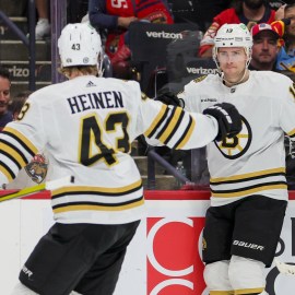 Boston Bruins forwards Danton Heinen and Charlie Coyle