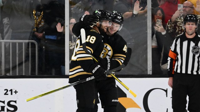 Boston Bruins forwards Pavel Zacha and Danton Heinen