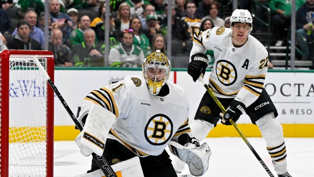 Boston Bruins goaltender Jeremy Swayman and defenseman Hampus Lindholm
