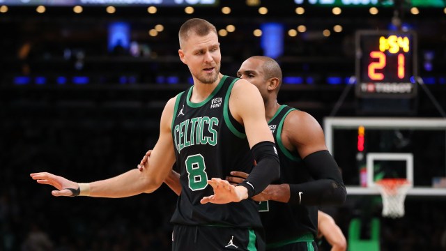 Boston Celtics teammates Kristaps Porzingis and Al Horford