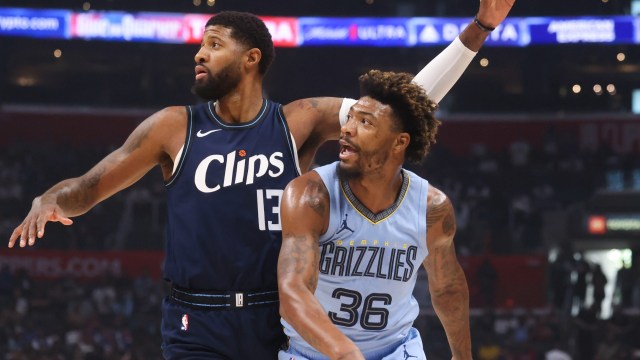 Memphis Grizzlies guard Marcus Smart and Los Angeles Clippers forward Paul George