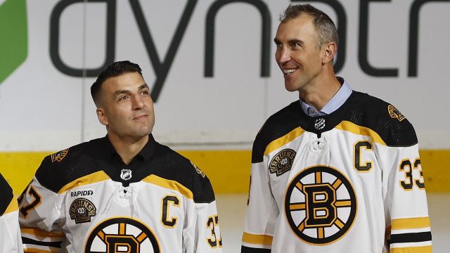 Former Boston Bruins captains Patrice Bergeron and Zdeno Chara