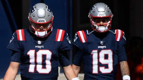 New England Patriots quarterbacks Mac Jones and Will Grier