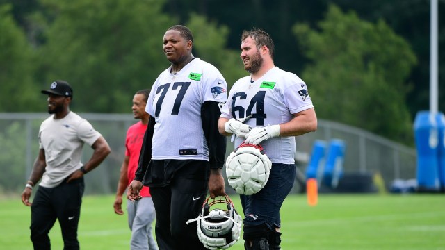 New England Patriots guard Andrew Stueber and tackle Trent Brown