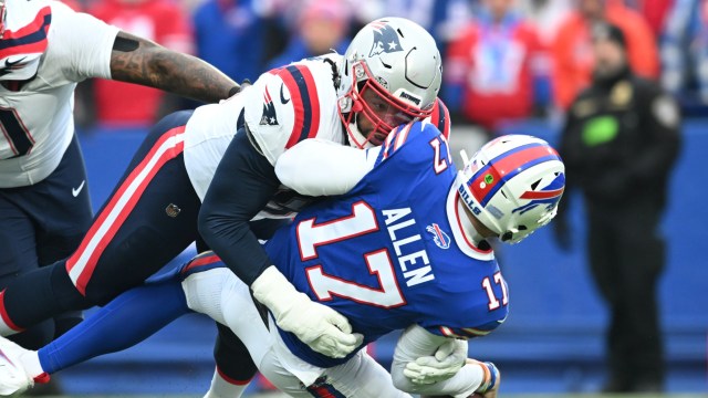 New England Patriots defensive end Deatrich Wise Jr. and Buffalo Bills quarterback Josh Allen